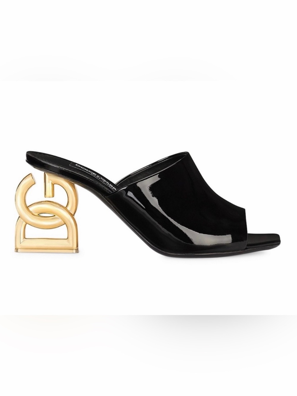 Dolce & Gabbana Black Patent Leather Mule with Gold Sculptural Heel